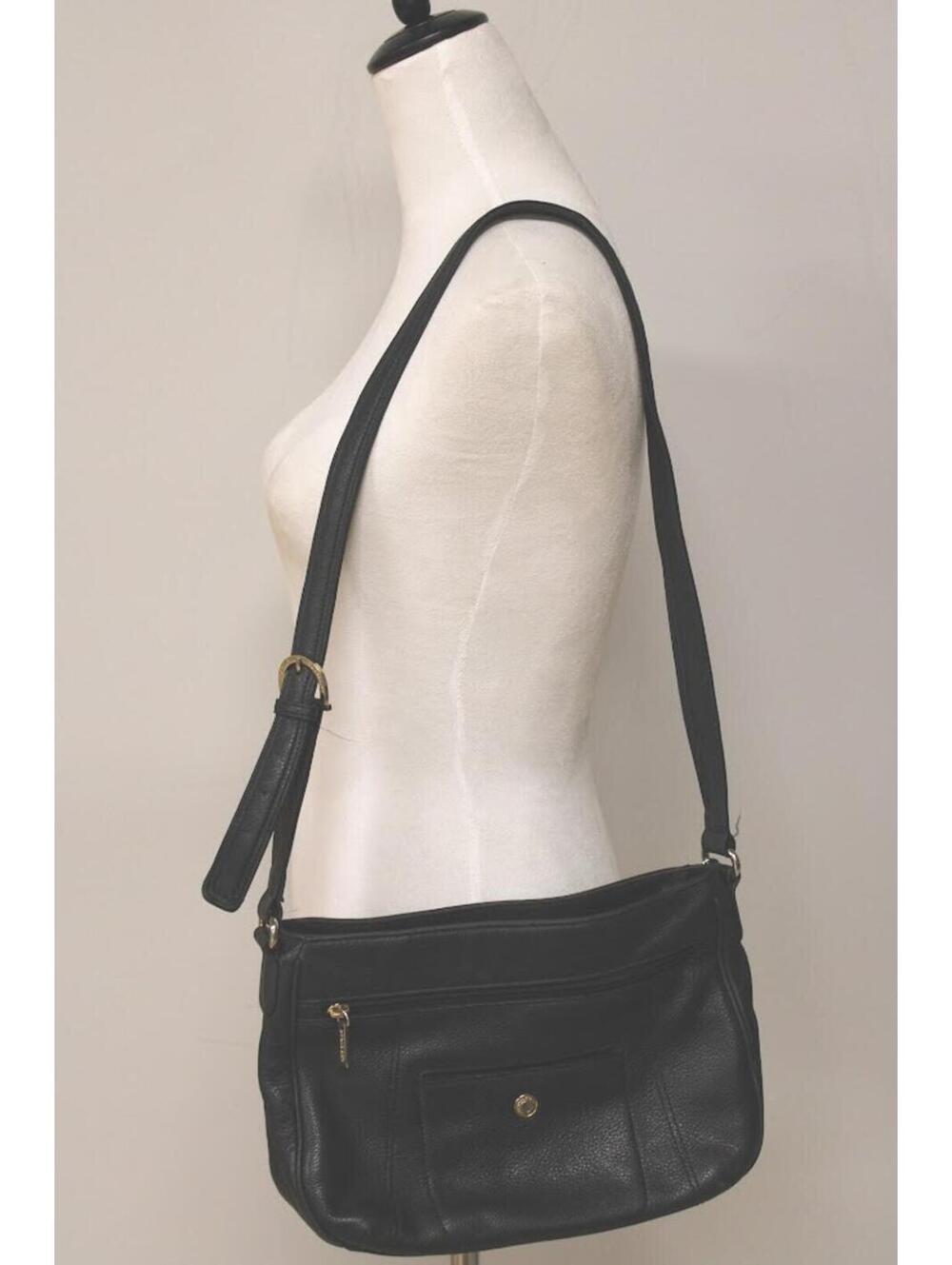 Stone & Co Black Leather Crossbody Purse Bag 12" wide x 8" tall